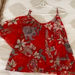 Floral asymmetric red top